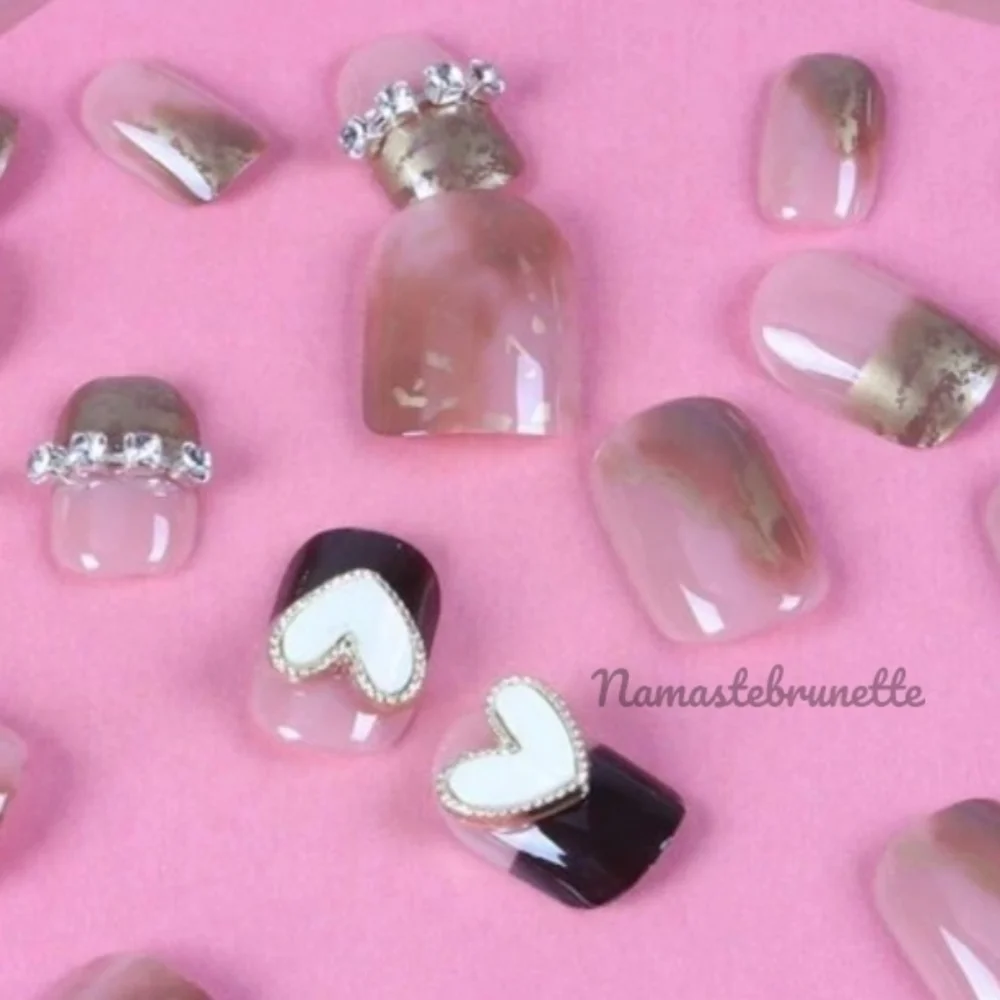 2/$16 Heart Rhinestone Press On Nails